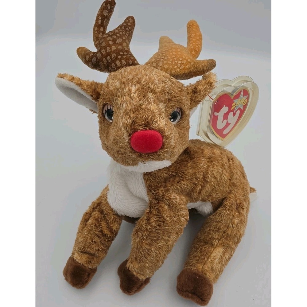 Ty Beanie Baby Roxie Reindeer Red Nose 7.5" Plush Stuffed Animal 2000 Retired